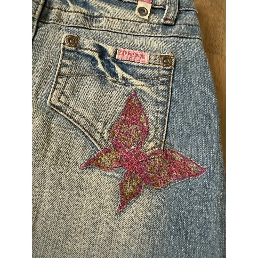Y2K Zana Di Girls Blue Pink Butterfly Denim Skirt Size 8